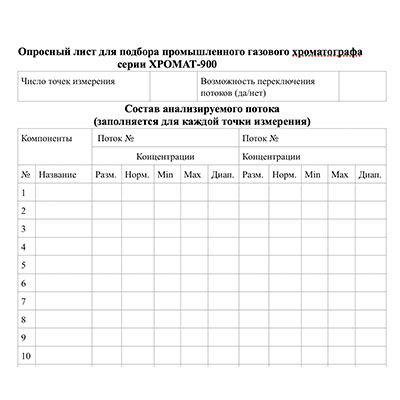 Опросный лист для заказа Хроматографа